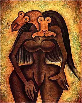 Mujer quitandose la mascara by Juan       Moriera